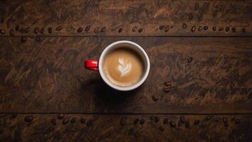 a perfectly symmetrical coffee mug sits, viewed from above, offering ample copyspace for custom designs or text. photo