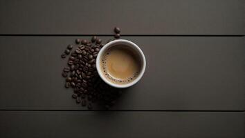 a perfectly symmetrical coffee mug sits, viewed from above, offering ample copyspace for custom designs or text. photo