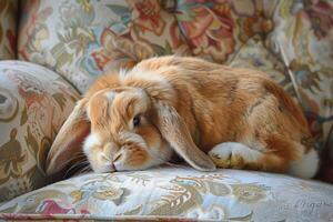 A cute Holland Lop bunny with fluffy cheeks photo