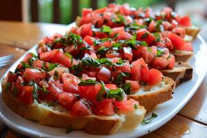 Bruschetta coronado con cortado en cubitos Tomates foto