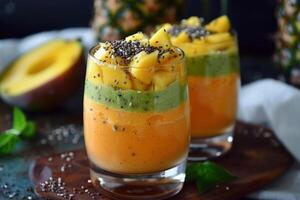 Mango, pineapple and chia seed smoothie photo