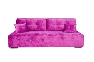 Pink sofa with velor fabric pillows isolated on a white background. Cushioned furniture. photo