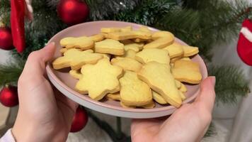 Kerstmis en nieuw jaar tradities concept. Kerstmis humeur. gelukkig vakanties Kerstmis koekjes Aan de bord video