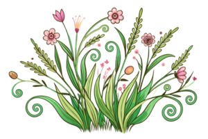 A collection of stylized, colorful plants and flowers stands png