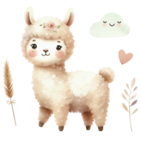 watercolor graphics cute white llama png