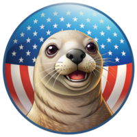 A seal is depicted in front of an American flag backdrop png