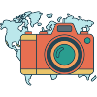 graphics for travelers photo camera on world map background png