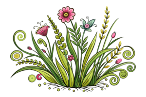 A collection of stylized, colorful plants and flowers stands png