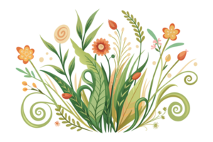 A collection of stylized, colorful plants and flowers stands png