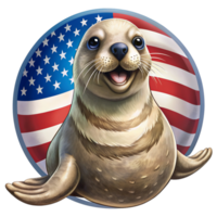 A seal is depicted in front of an American flag backdrop png