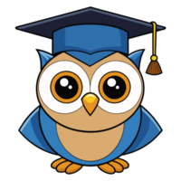 une dessin animé hibou est portant une l'obtention du diplôme casquette et souriant. png