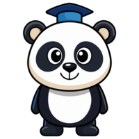 uma desenho animado panda é vestindo uma graduação boné e sorridente. png