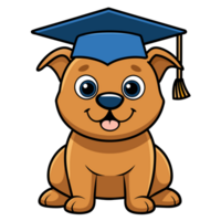 A cartoon dog is wearing a graduation cap and smiling. png