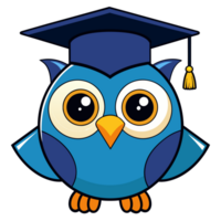 A cartoon owl is wearing a graduation cap and smiling. png