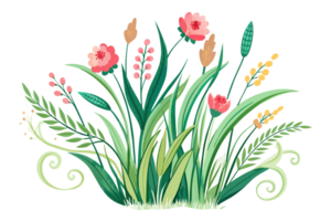 A collection of stylized, colorful plants and flowers stands png