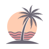 elegant summer graphic with palm tree sea and sunset png