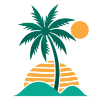 elegant summer graphic with palm tree sea and sunset png