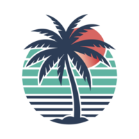 elegante verano gráfico con palma árbol mar y puesta de sol png