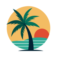 elegant summer graphic with palm tree sea and sunset png