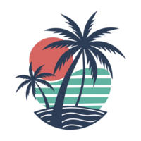 elegant summer graphic with palm tree sea and sunset png