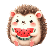 cute hedgehog eating fresh juicy watermelon png