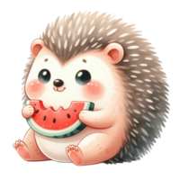 cute hedgehog eating fresh juicy watermelon png