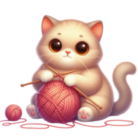 a cute kawaii ginger cat knitting png