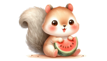 graphic with a squirrel eating a juicy watermelon png