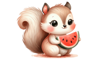 graphic with a squirrel eating a juicy watermelon png