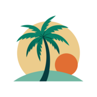 elegant summer graphic with palm tree sea and sunset png