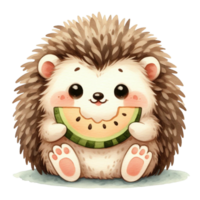 cute hedgehog eating fresh juicy watermelon png