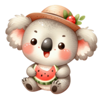 süß Sommer- Grafik mit ein Baby Koala Essen saftig Wassermelone png