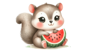 graphic with a squirrel eating a juicy watermelon png