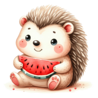 cute hedgehog eating fresh juicy watermelon png