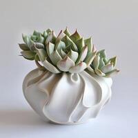 Contemporary ceramic vase showing a group of succulent sculptures. photo