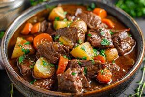 Goulash with tender beef, carrots and potatoes photo