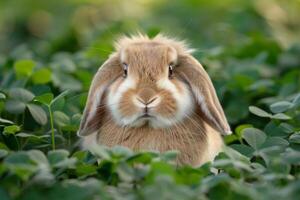 A cute Holland Lop bunny with fluffy cheeks photo