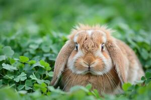 A cute Holland Lop bunny with fluffy cheeks photo