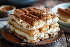 Creamy tiramisu served with lady fingers photo