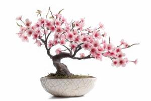 Cherry blossom tree in an elegant ceramic pot photo