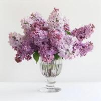Vintage inspired glass vase. Filled with many fragrant lilacs photo