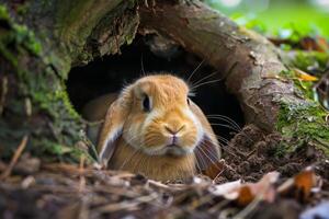 A cute Holland Lop bunny with fluffy cheeks photo