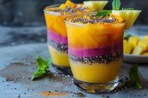 Mango, pineapple and chia seed smoothie photo