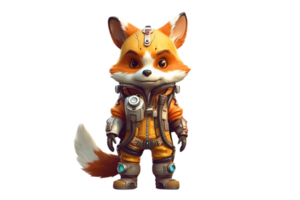 Little fox hazmat outfit character on transparent background image png