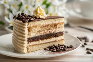 A classic and elegant piece of opera cake. photo