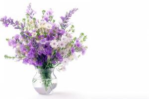 Beautifully arranged statice and caspia flowers in a vase. on a white background photo