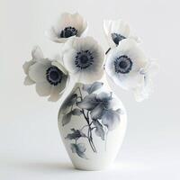 Hand-painted porcelain vases display flower bouquets. photo