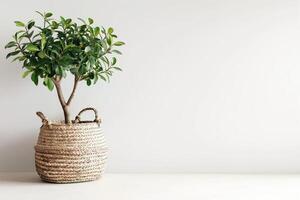 pequeño en conserva secretario árbol en un tejido cesta foto