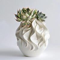 Contemporary ceramic vase showing a group of succulent sculptures. photo