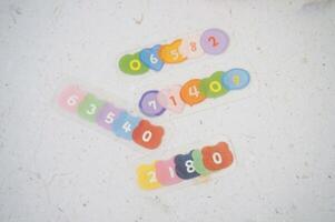 numbers printed on colorful stickers photo